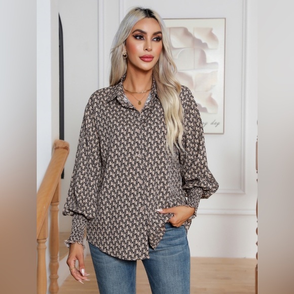 Printed Collared Neck Buttoned Dropped Shouder Shirt - Picture 1 of 4